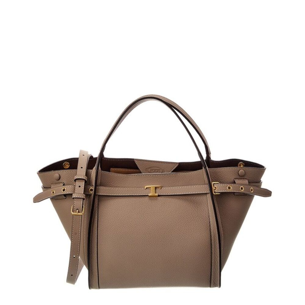 Tod's Logo Small Leather Tote, Beige